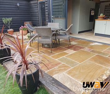 Rippon Buff Natural Handcut Mix Size Sandstone Paving Tiles