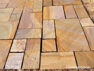 Rippon Buff Natural Handcut Mix Size Sandstone Paving Tiles